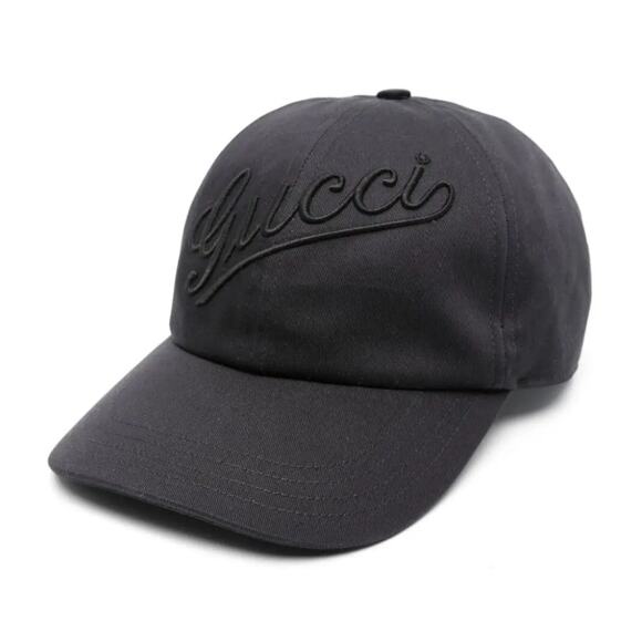 Gucci Unisex Cotton Adjustable Script Logo Black Baseball Cap Hat Large